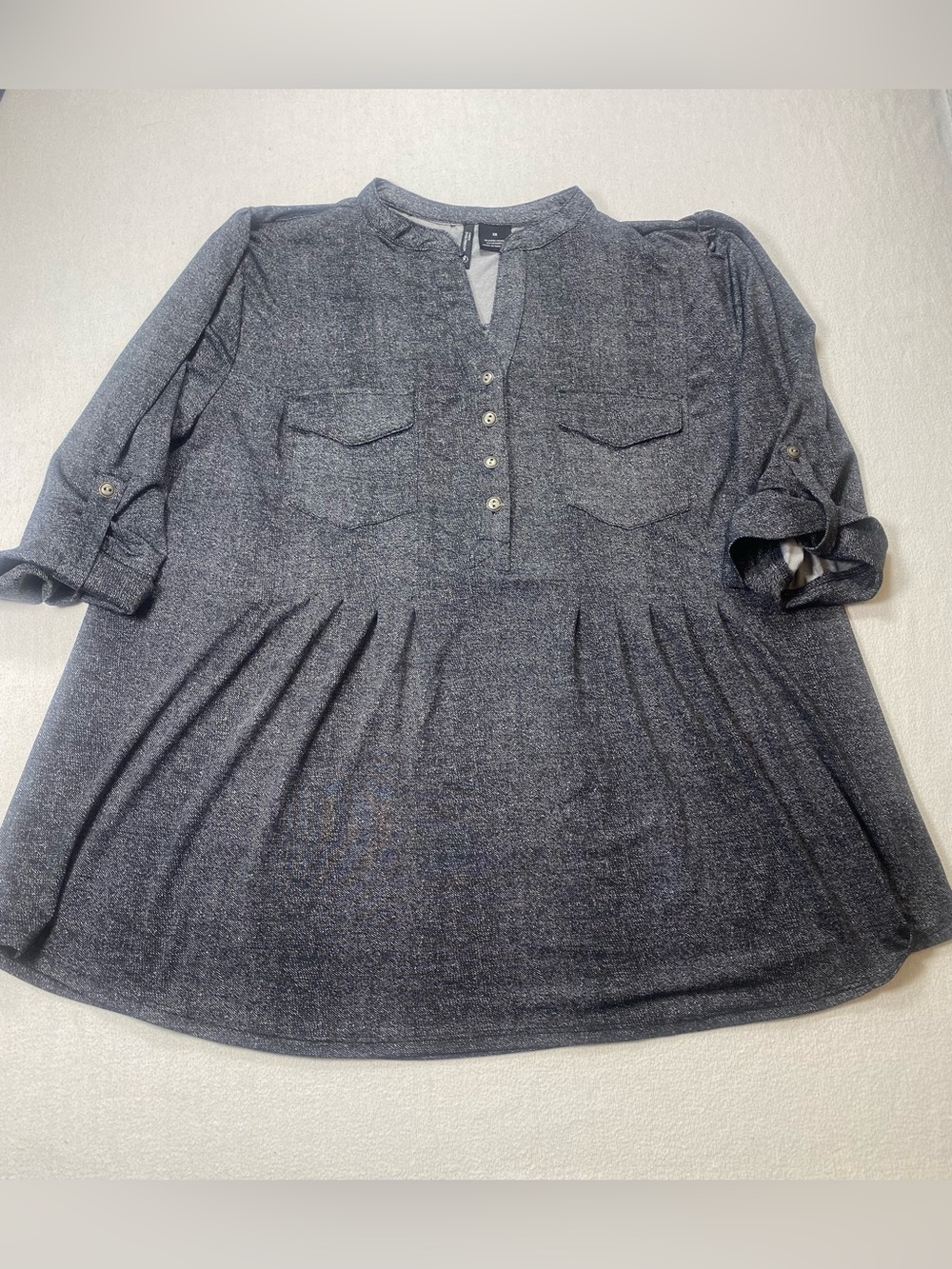 new directions Heathered Charcoal Button-Front Blouse size 1X